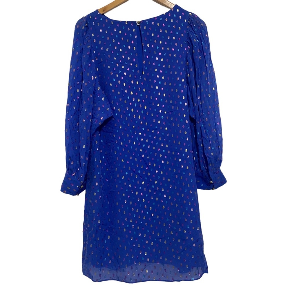 Lilly Pulitzer Maisel Metallic Silk Shift Dress in Iris Blue | Size 8 - Picture 4 of 8